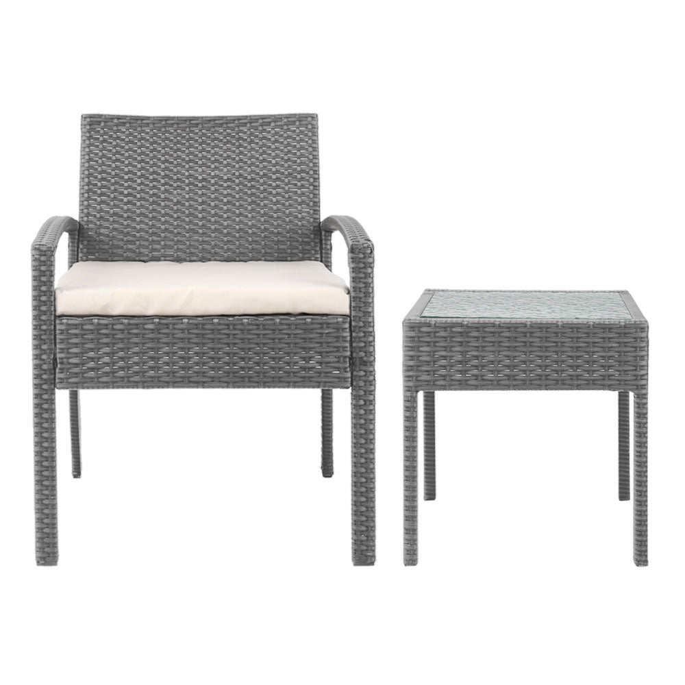 3PC Patio Furniture Bistro Set Wicker Outdoor Lounge Setting Grey - Furniture > Outdoor - Bedzy Australia