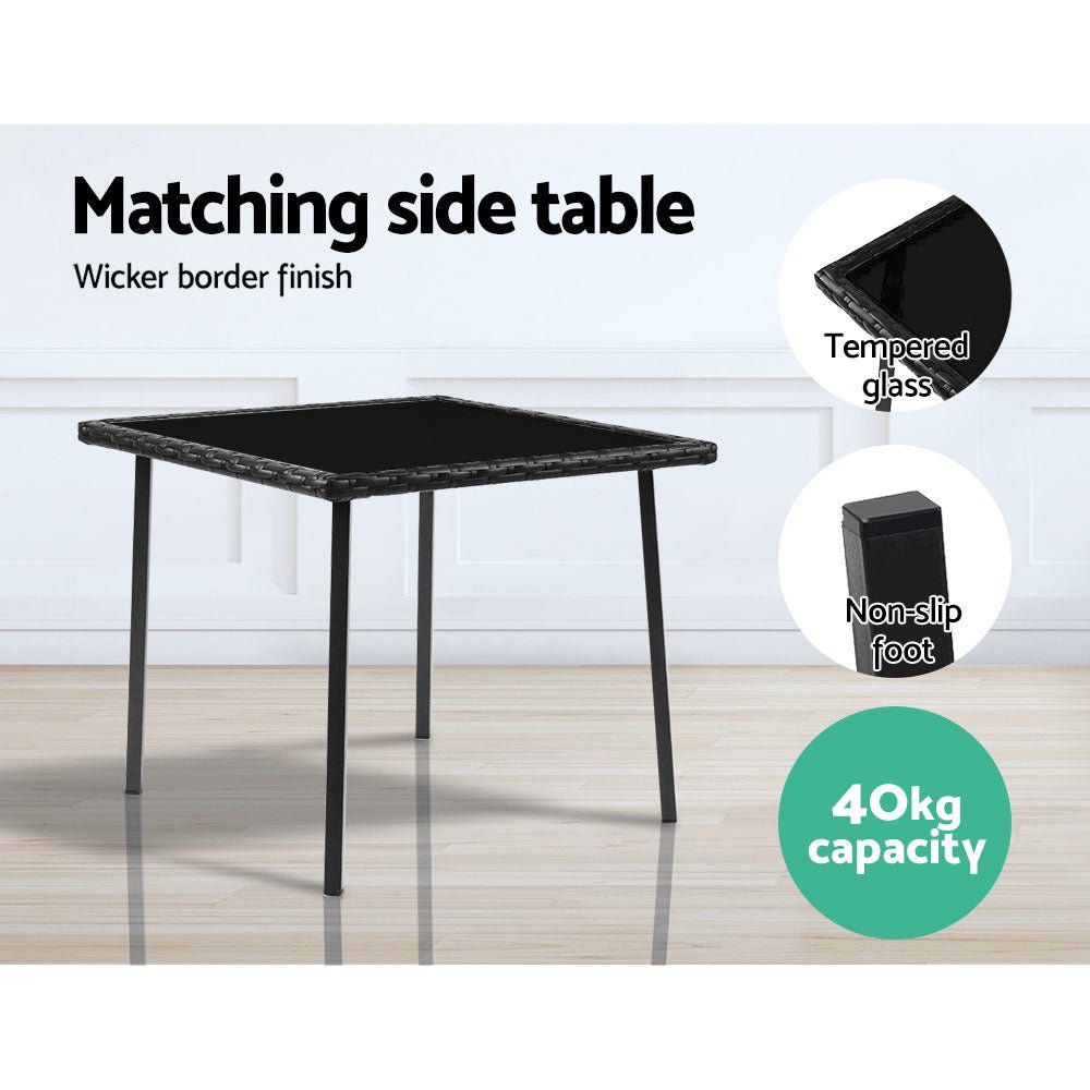 3PC Rocking Chair Table Wicker Outdoor Furniture Patio Bistro Set Black - Furniture > Outdoor - Bedzy Australia