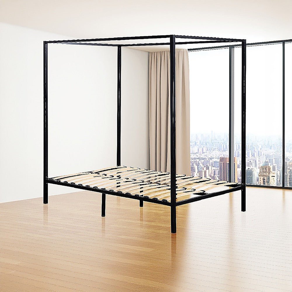 4 Poster Queen Bed Frame Black - Bedzy Australia
