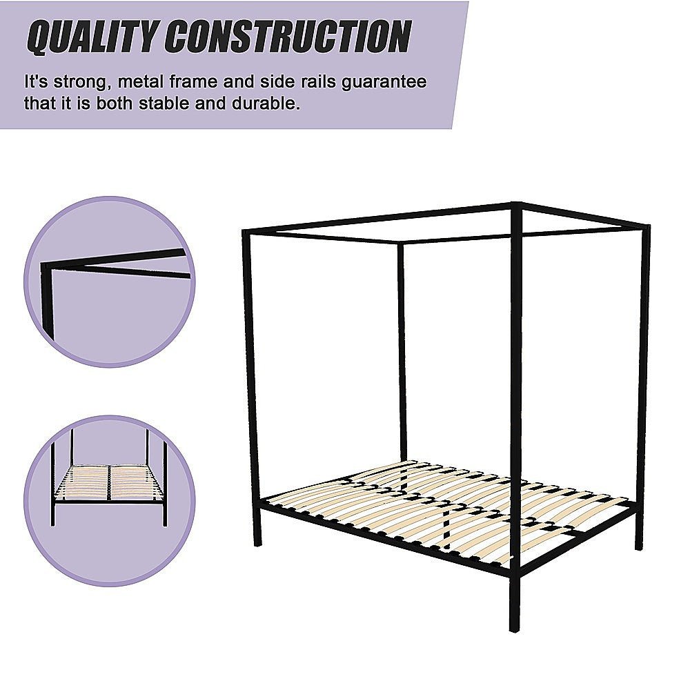 4 Poster Queen Bed Frame Black - Bedzy Australia