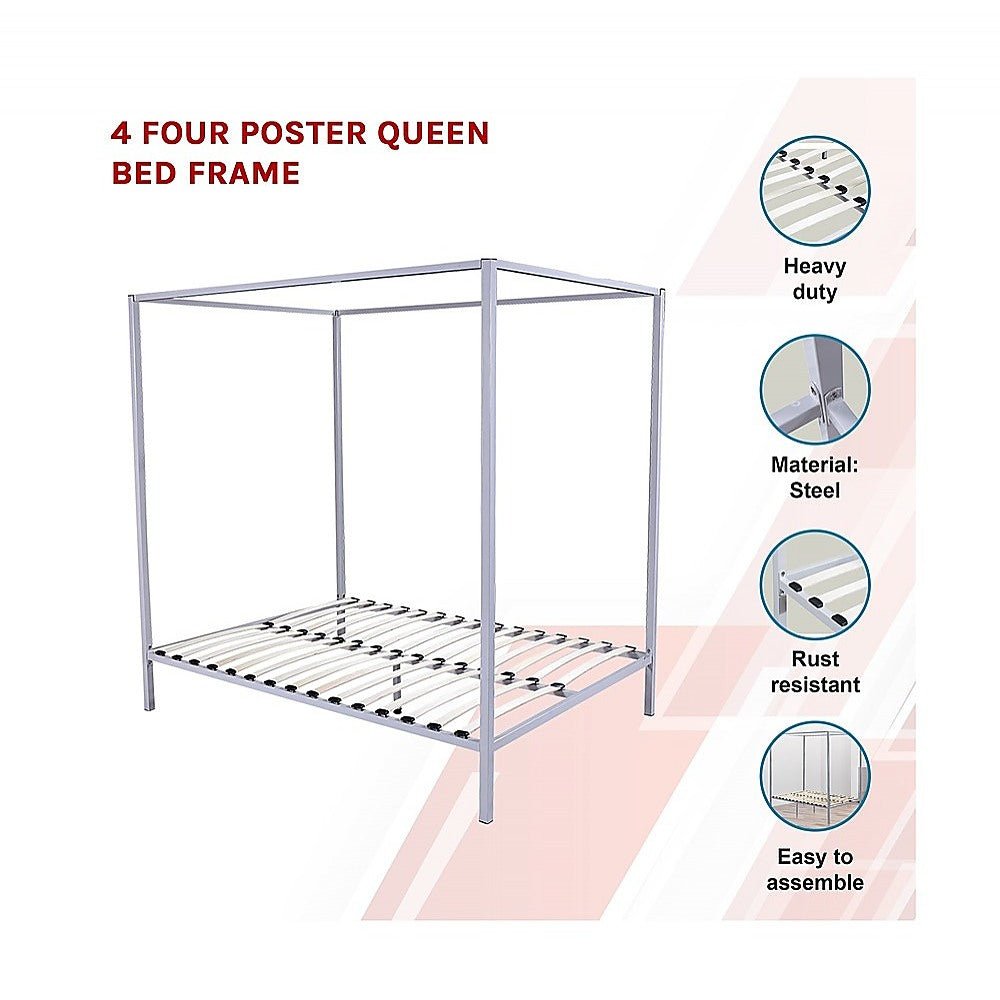4 Poster Queen Bed Frame Cream - Bedzy Australia