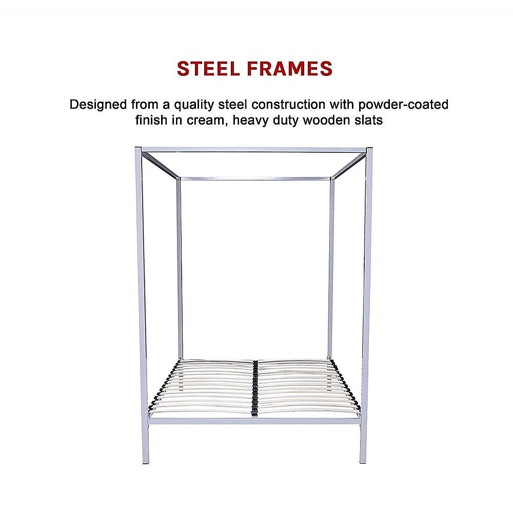 4 Poster Queen Bed Frame Cream - Bedzy Australia