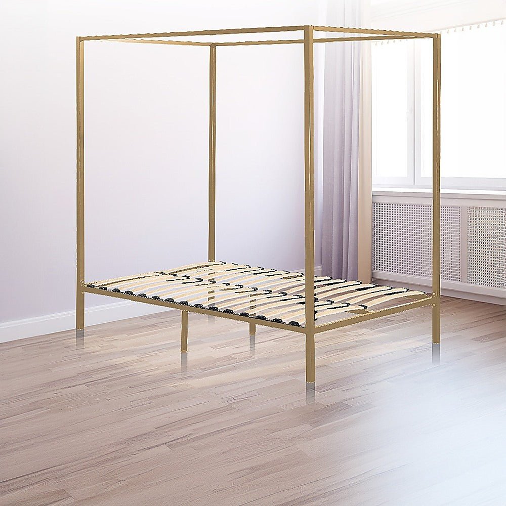 4 Poster Queen Bed Frame Gold - Bedzy Australia