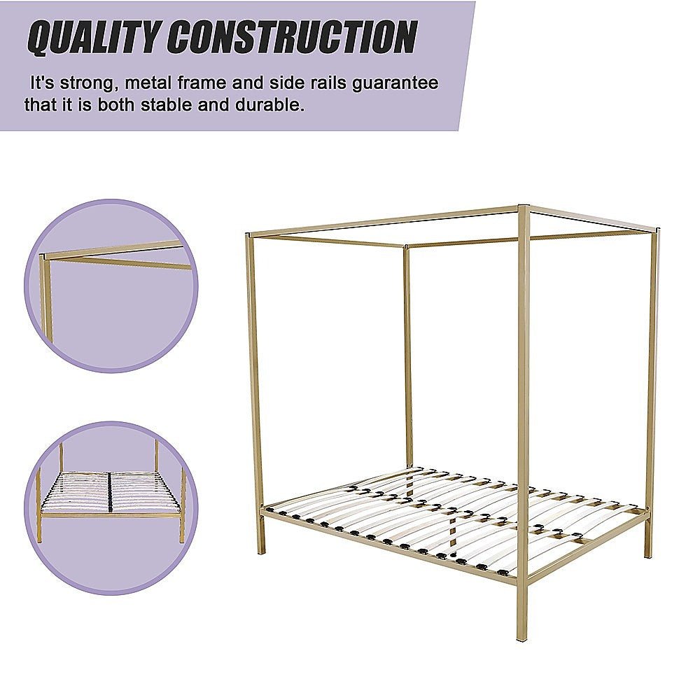 4 Poster Queen Bed Frame Gold - Bedzy Australia