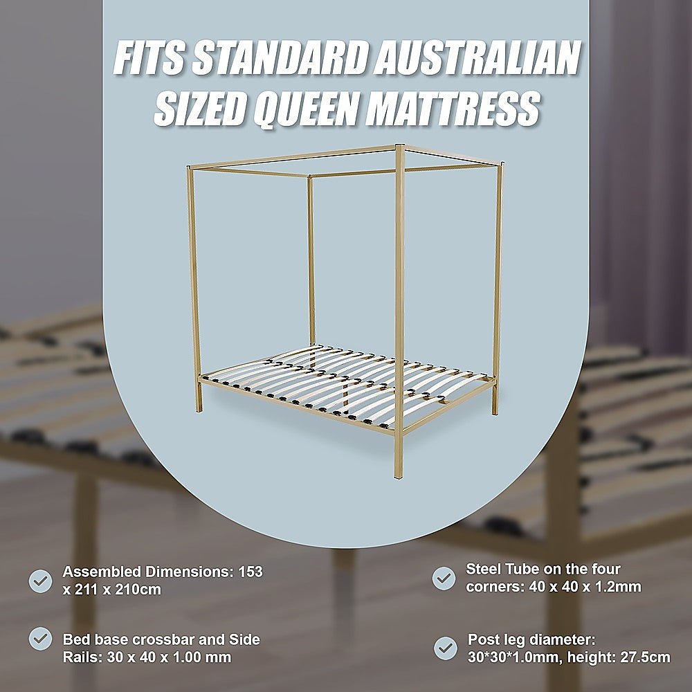 4 Poster Queen Bed Frame Gold - Bedzy Australia