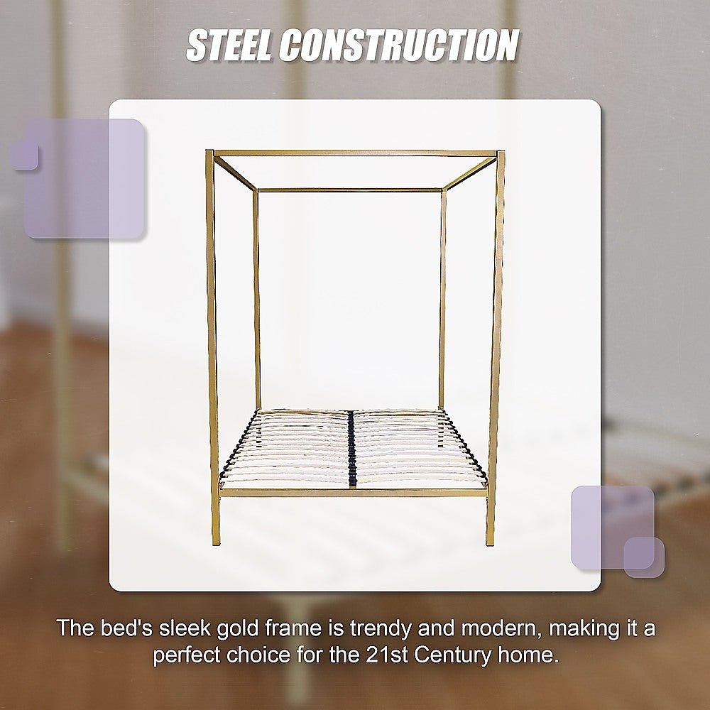 4 Poster Queen Bed Frame Gold - Bedzy Australia