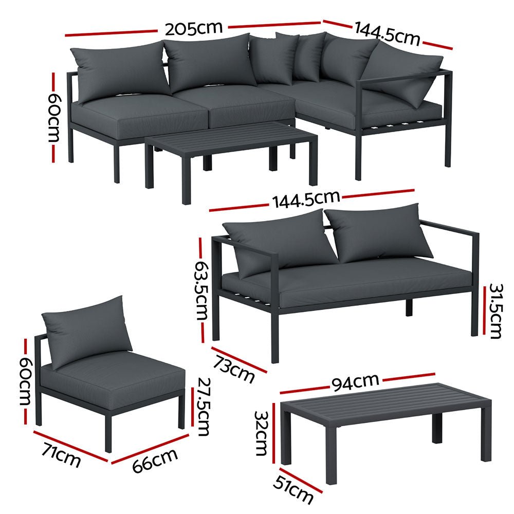 4 Seater Outdoor Sofa Set Aluminium Patio Furniture Setting 4PC Charcoal - Furniture > Outdoor - Bedzy Australia