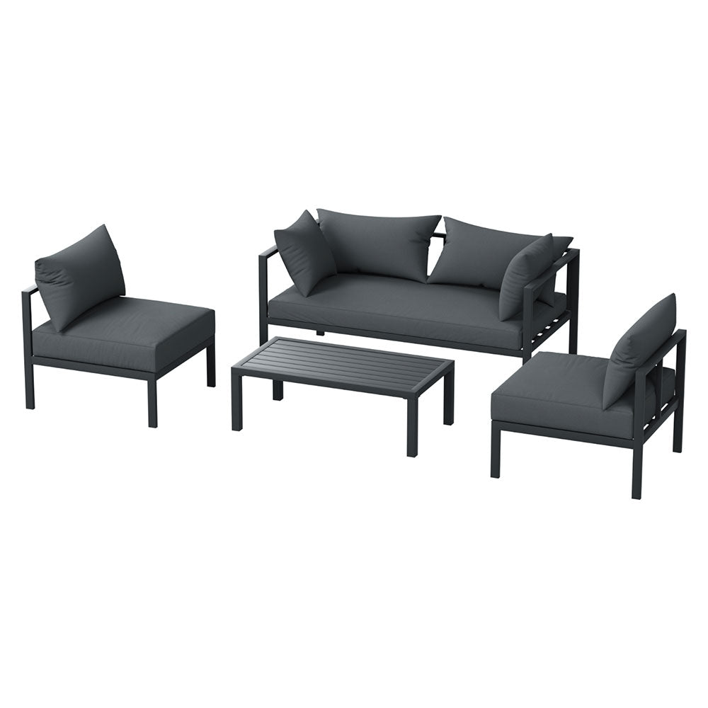 4 Seater Outdoor Sofa Set Aluminium Patio Furniture Setting 4PC Charcoal - Furniture > Outdoor - Bedzy Australia