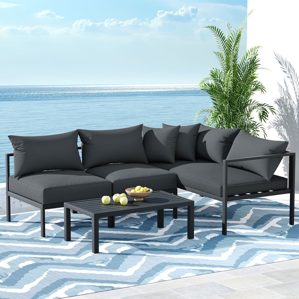 4 Seater Outdoor Sofa Set Aluminium Patio Furniture Setting 4PC Charcoal - Furniture > Outdoor - Bedzy Australia