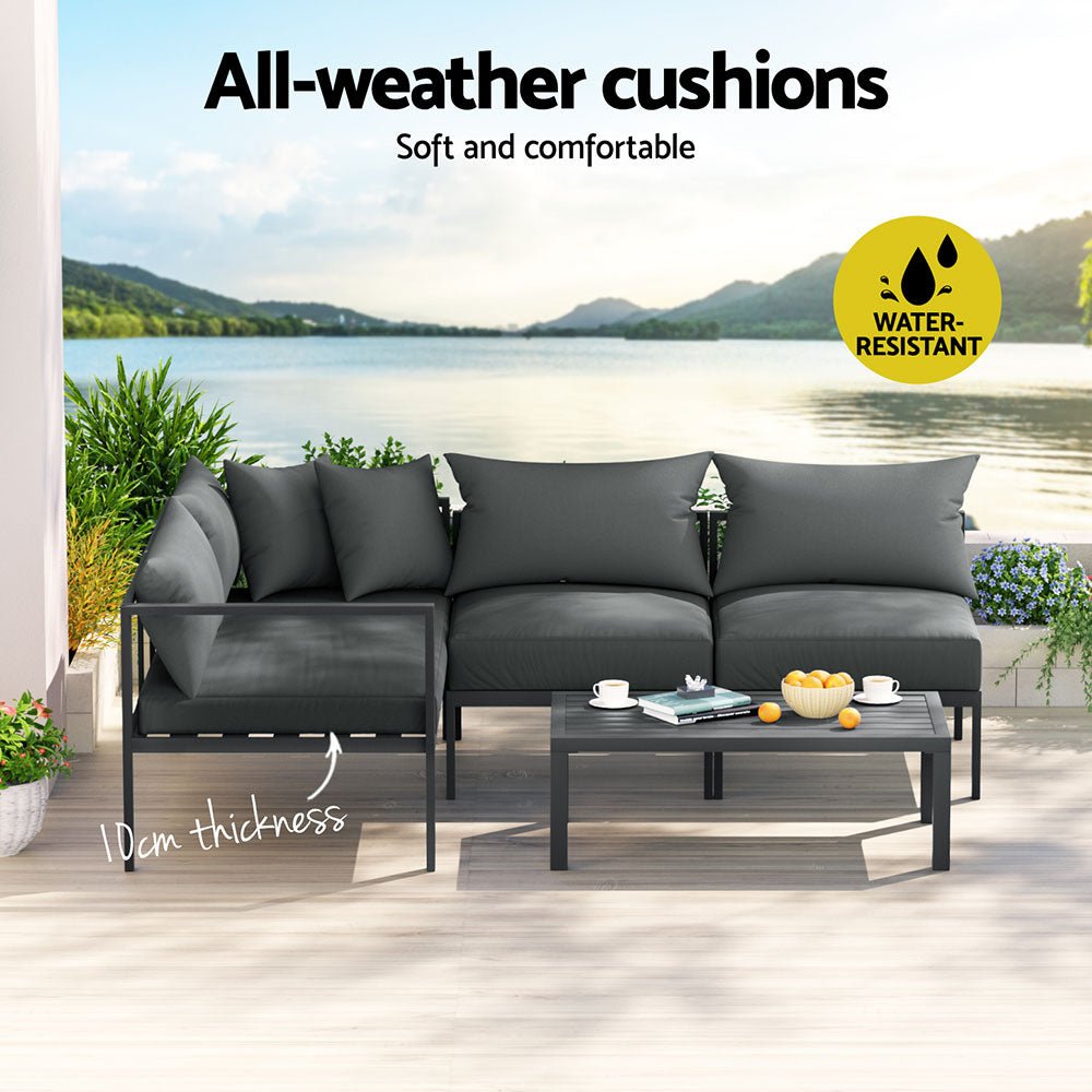 4 Seater Outdoor Sofa Set Aluminium Patio Furniture Setting 4PC Charcoal - Furniture > Outdoor - Bedzy Australia