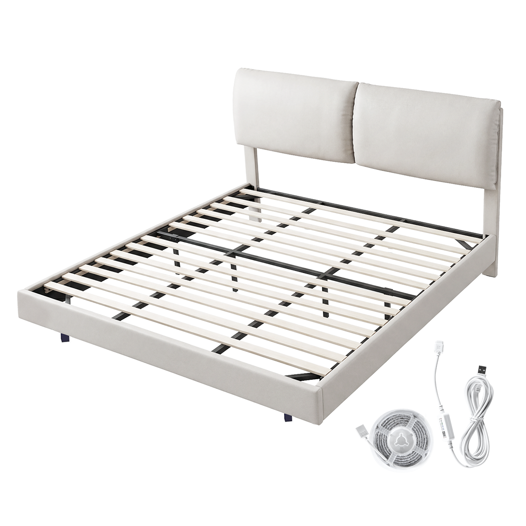 Levede Floating Bed Frame With RGB LED Light Headboard Base Platform King-2109793967049674760