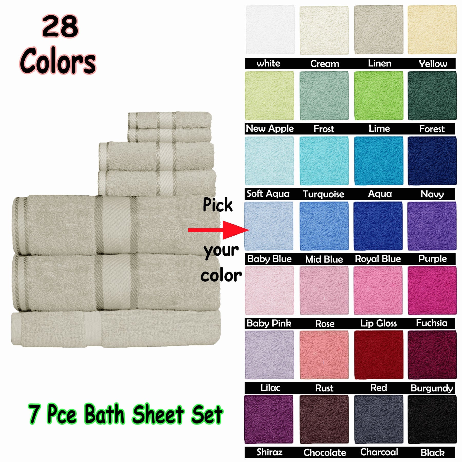 550gsm Cotton 7 Pce Bath Sheet Set Aqua - Home & Garden > Bathroom Accessories - Bedzy Australia