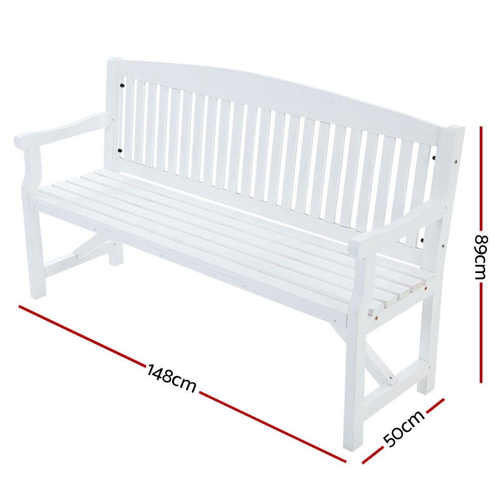 5FT Outdoor Garden Bench Wooden 3 Seat Chair Patio Furniture White - Furniture > Outdoor - Bedzy Australia