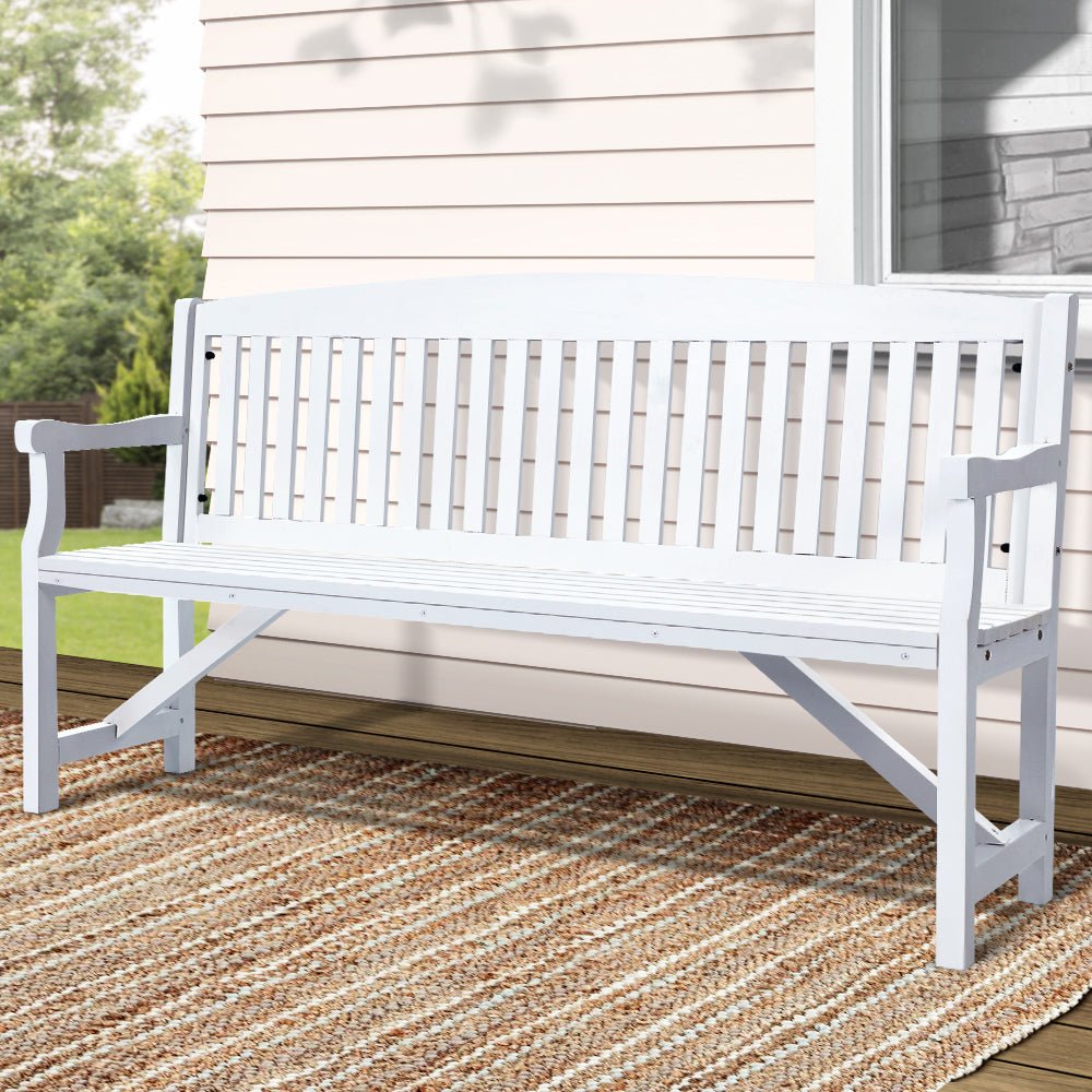 5FT Outdoor Garden Bench Wooden 3 Seat Chair Patio Furniture White - Furniture > Outdoor - Bedzy Australia