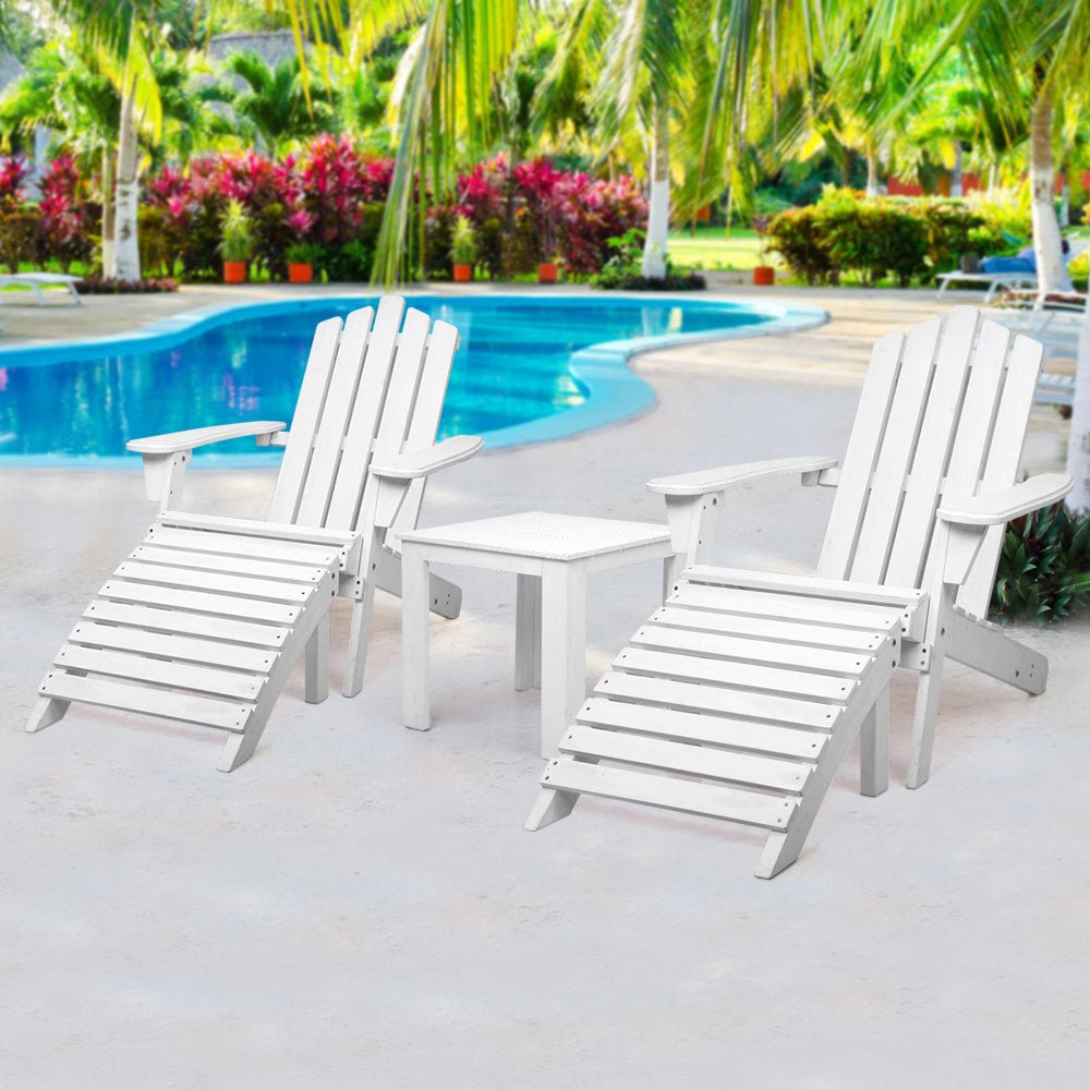 5PC Adirondack Outdoor Table and Chairs Wooden Sun Lounge Patio Furniture White - Furniture > Outdoor - Bedzy Australia