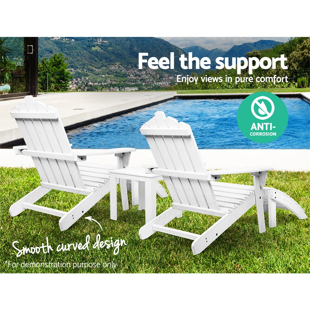 5PC Adirondack Outdoor Table and Chairs Wooden Sun Lounge Patio Furniture White - Furniture > Outdoor - Bedzy Australia