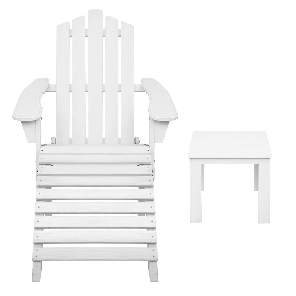 5PC Adirondack Outdoor Table and Chairs Wooden Sun Lounge Patio Furniture White - Furniture > Outdoor - Bedzy Australia