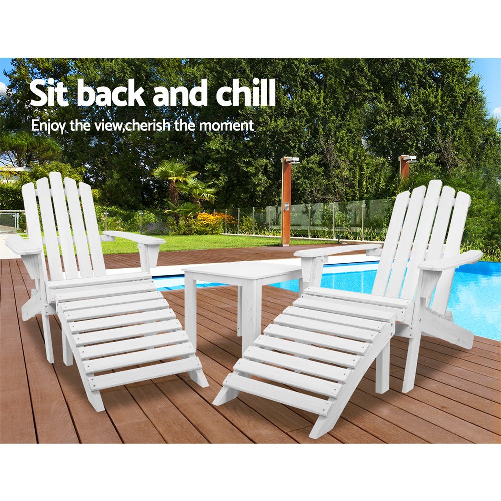 5PC Adirondack Outdoor Table and Chairs Wooden Sun Lounge Patio Furniture White - Furniture > Outdoor - Bedzy Australia