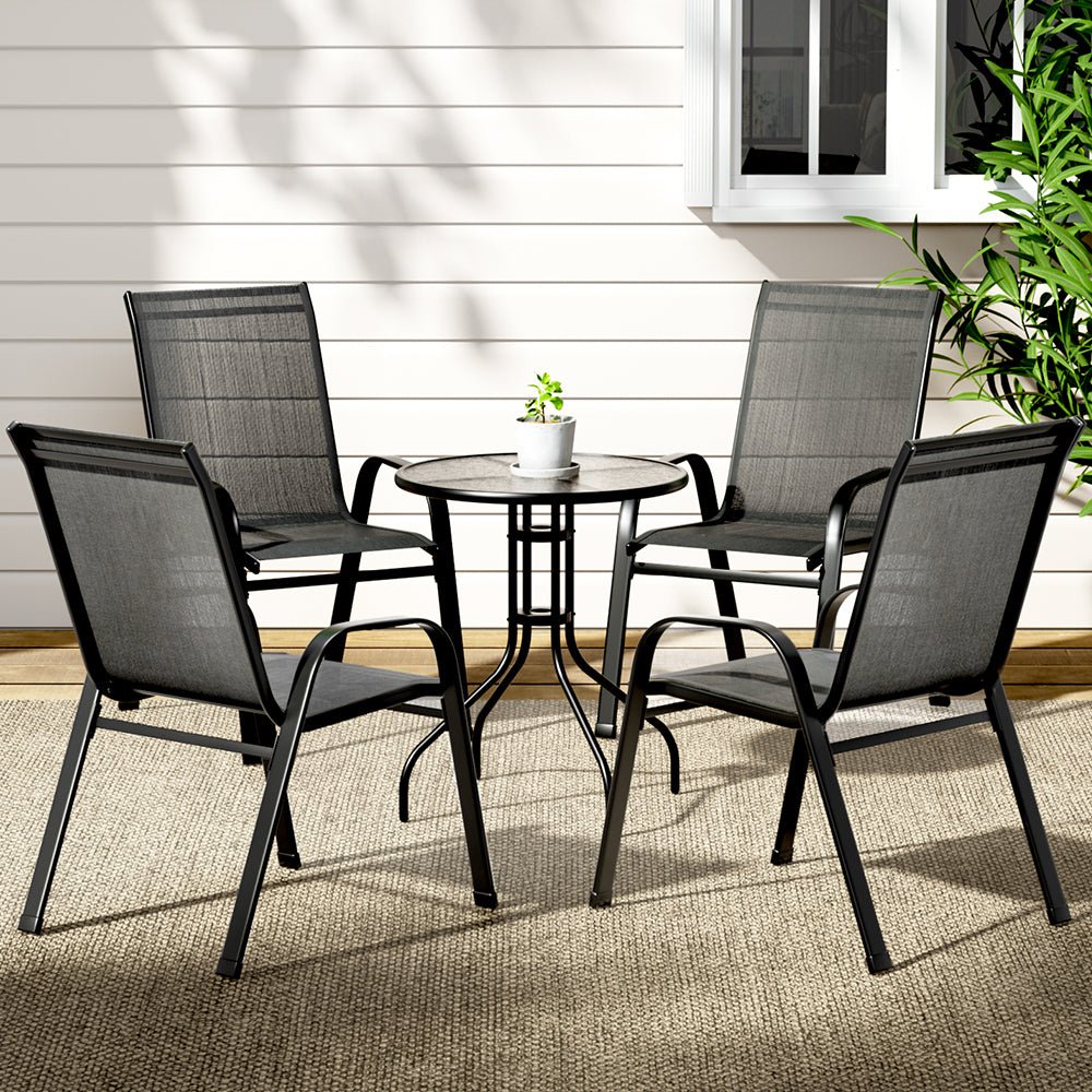 5PC Bistro Set Outdoor Table and Chairs Stackable Outdoor Furniture Black - Furniture > Outdoor - Bedzy Australia