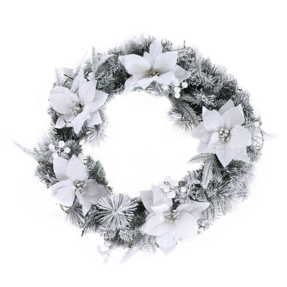 60cm Christmas Wreath LED Lights Snowy Flowers Garland Party Decor - Occasions > Christmas > Christmas Wreaths & Garlands - Bedzy Australia