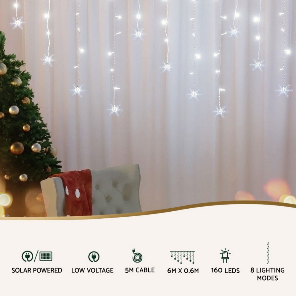 6M Christmas Icicle Lights String Light 160 LED Solar Powered Cold - Occasions > Christmas > Outdoor Decorations & Lights - Bedzy Australia