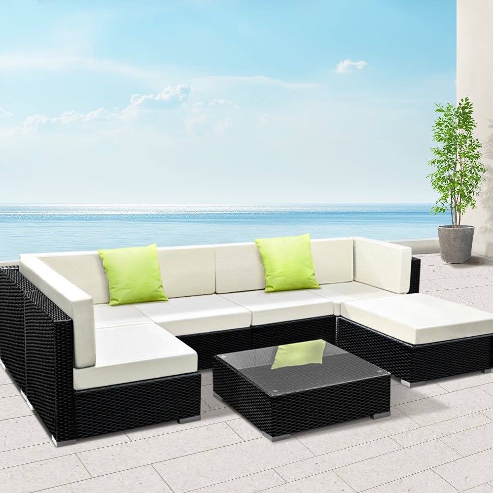 7-Piece Outdoor Sofa Set Wicker Couch Lounge Setting 6 Seater - Furniture > Outdoor - Bedzy Australia