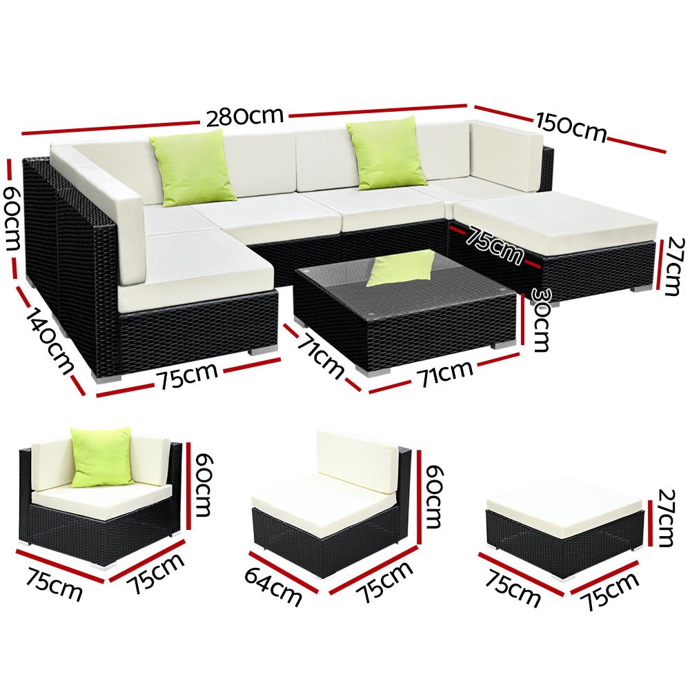 7-Piece Outdoor Sofa Set Wicker Couch Lounge Setting Cover - Furniture > Outdoor - Bedzy Australia