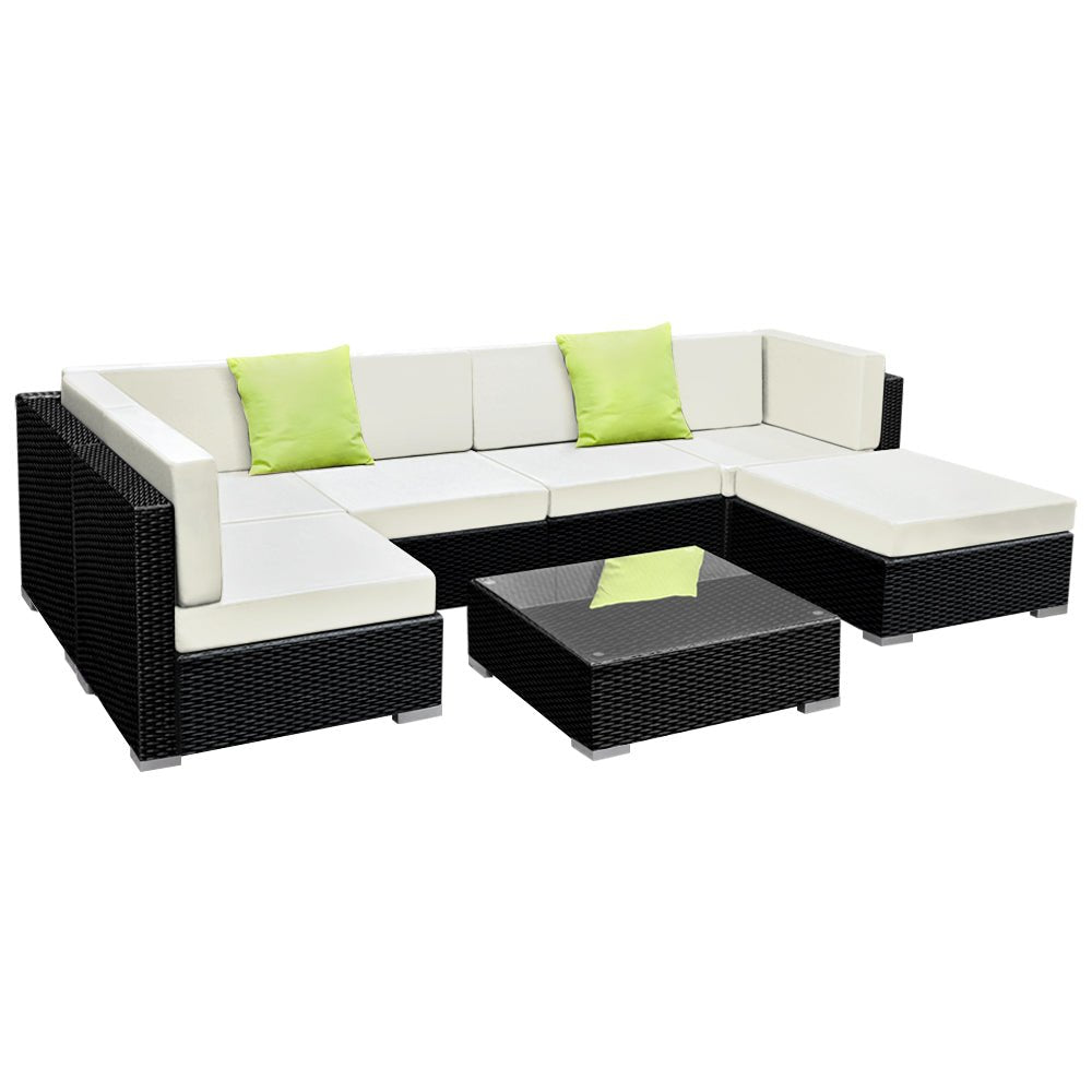 7-Piece Outdoor Sofa Set Wicker Couch Lounge Setting Cover - Furniture > Outdoor - Bedzy Australia
