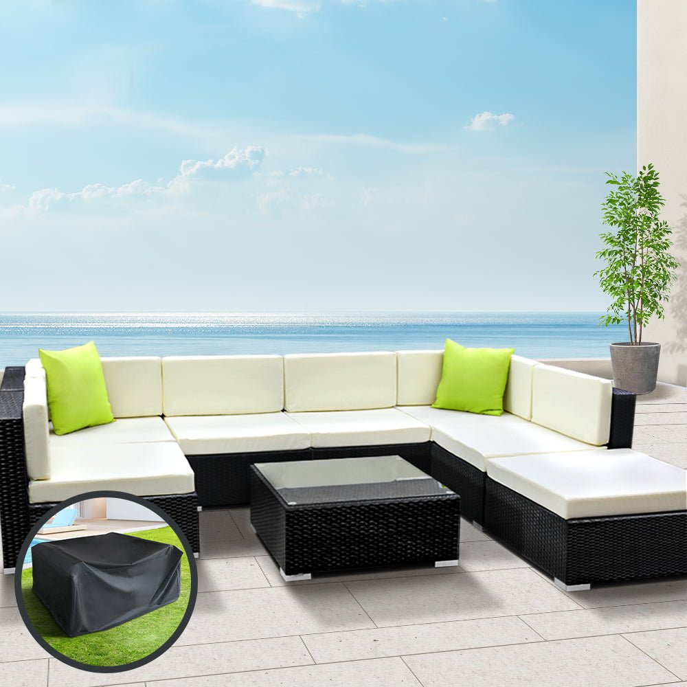 8-Piece Outdoor Sofa Set Wicker Couch Lounge Setting Cover - Furniture > Outdoor - Bedzy Australia