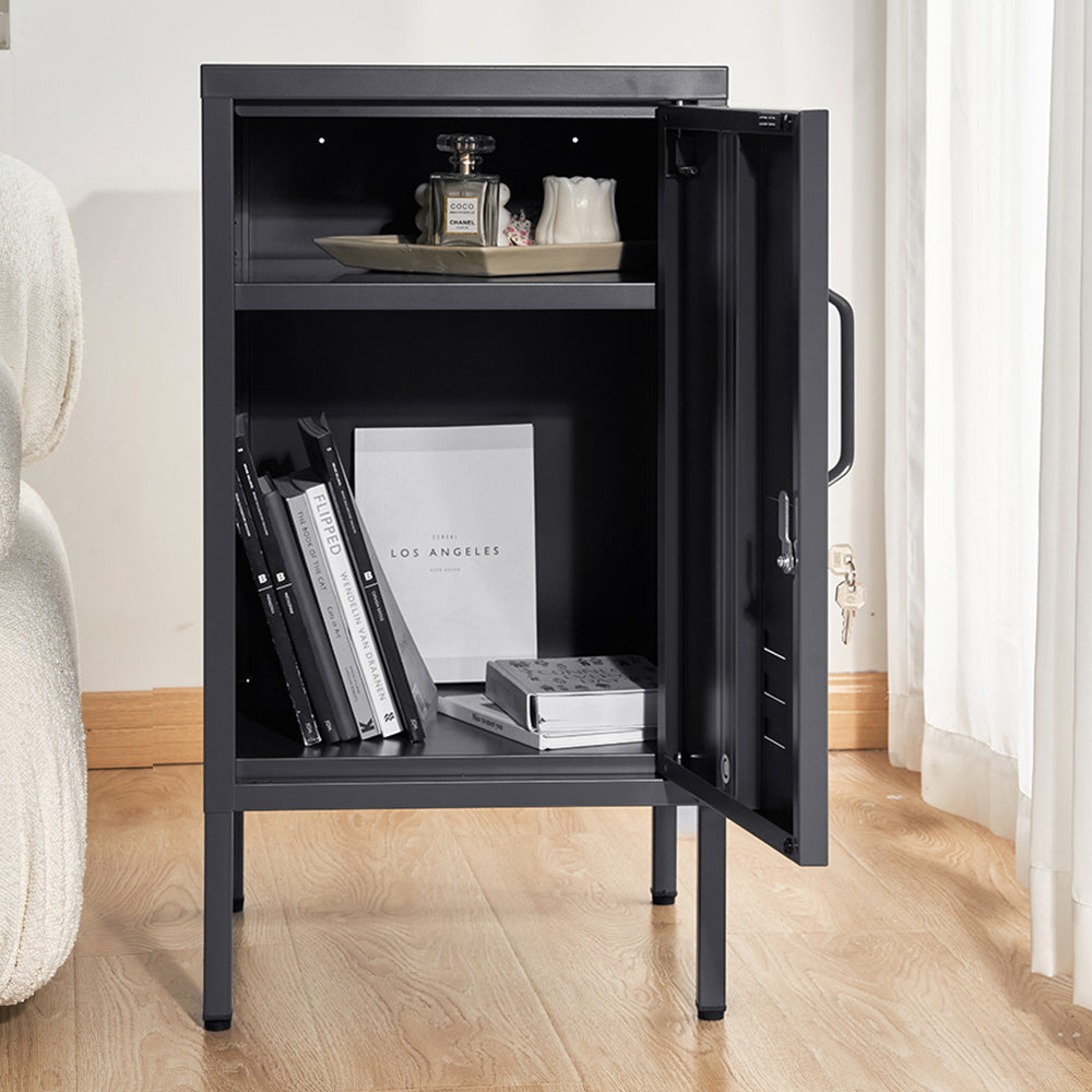 Bedside Table Metal Cabinet - Black