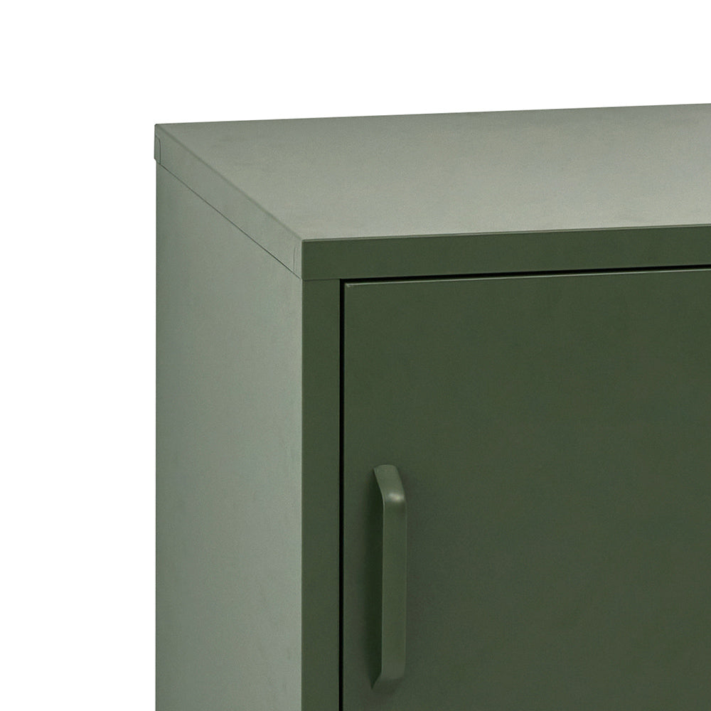 Bedside Table Metal Cabinet - Green with metal locker design and minimalist handle, ideal for bedroom furniture by Bedzy