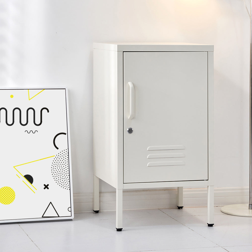 Metal Locker Style Bedside Table - White
