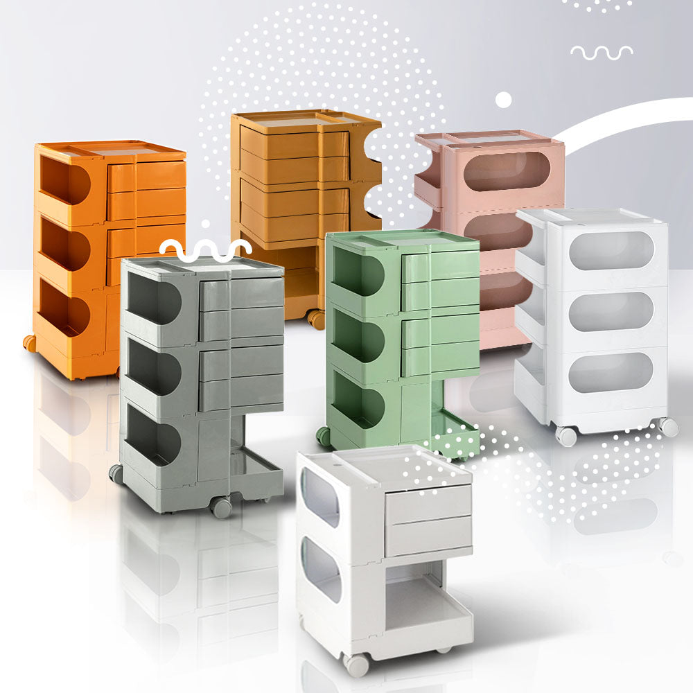 5 Tier Bedside Table Organizer Green with multiple compartments and wheels, part of bedroom furniture collection by Bedzy
