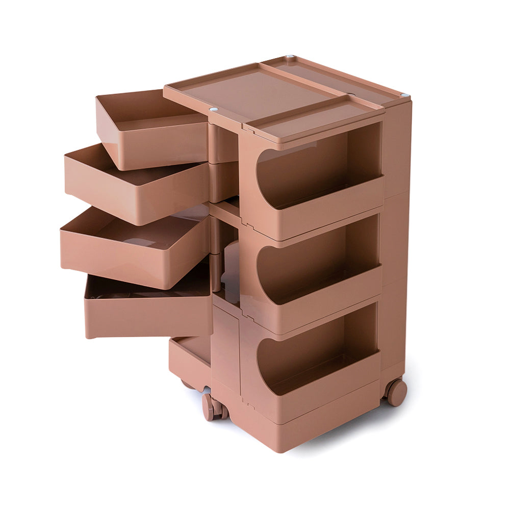 5 Tier Bedside Table Organizer Pink with multiple drawers and side shelves on wheels for bedroom furniture storage