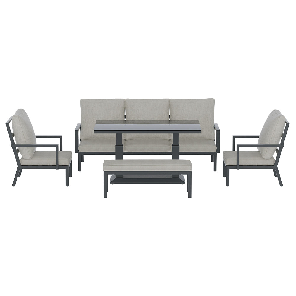 Torquay Outdoor Aluminium 7 Seater Lounge Set - Grey