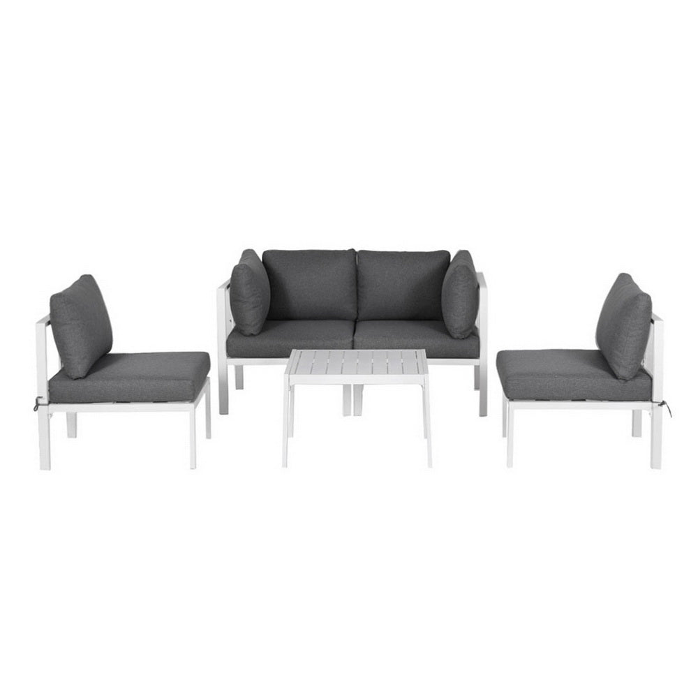 5-Seater Outdoor Aluminium Sofa Set – White Frame, Grey Cushions