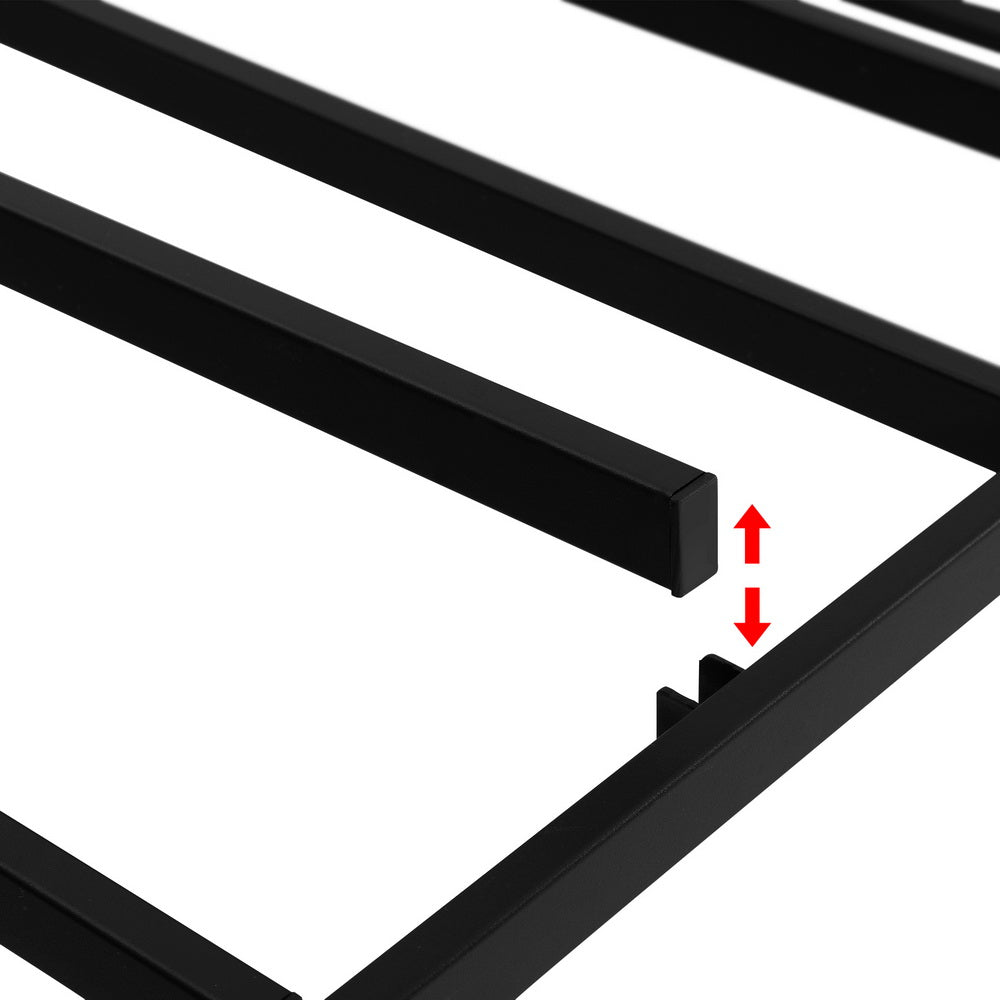 Close-up of black metal slats and frame detail for Mason King Bed Frame Base Grey showing adjustable support system