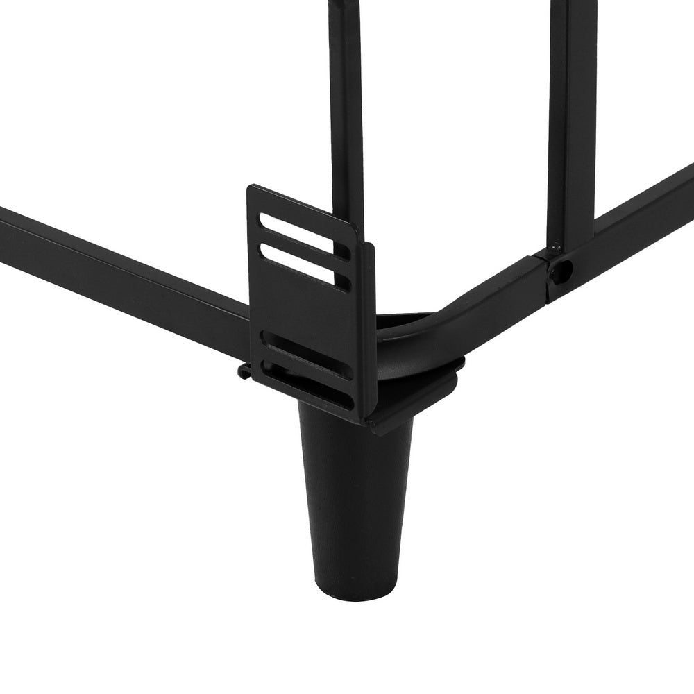 Close-up of Mason King Bed Frame Base Grey metal corner support and leg on white background.