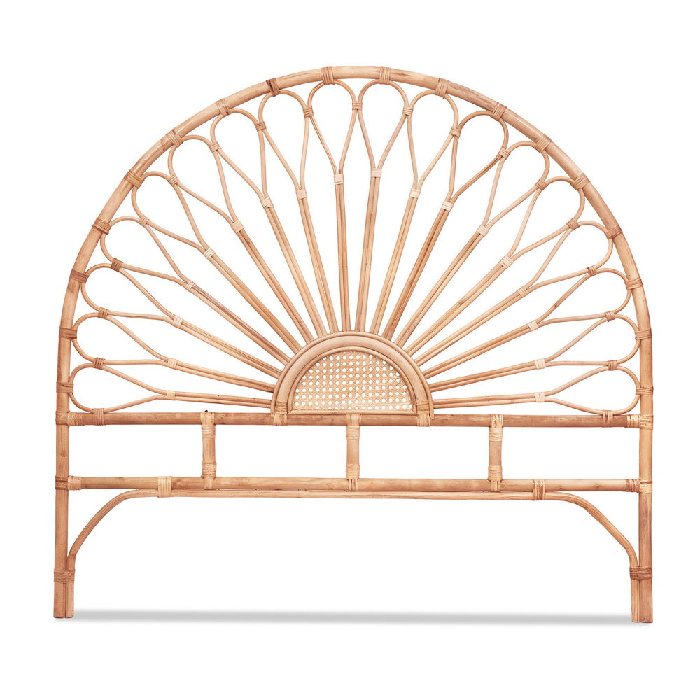 Bed Headboard Double Bedhead Rattan - MARI Pine with curved sunray design in natural rattan for bedroom furniture.