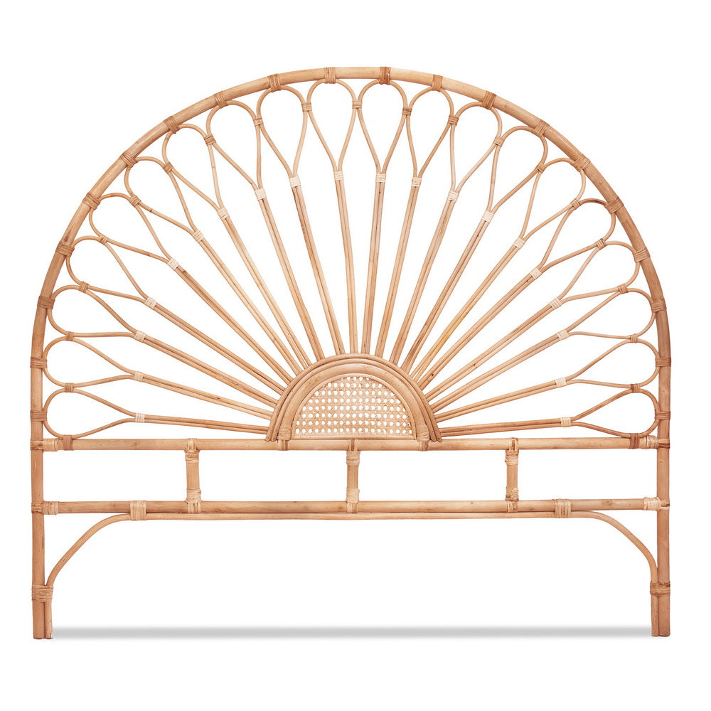 Bed Headboard Queen Bedhead Rattan - MARI Pine with curved rattan design for a rustic boho bedroom furniture look by Bedzy.
