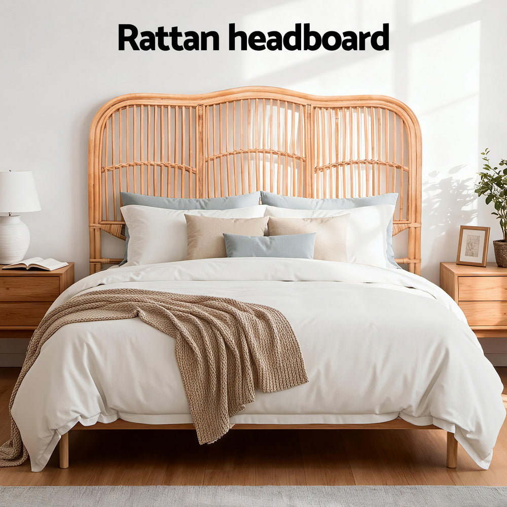 Bed Headboard Double Bedhead Rattan - NERO Pine