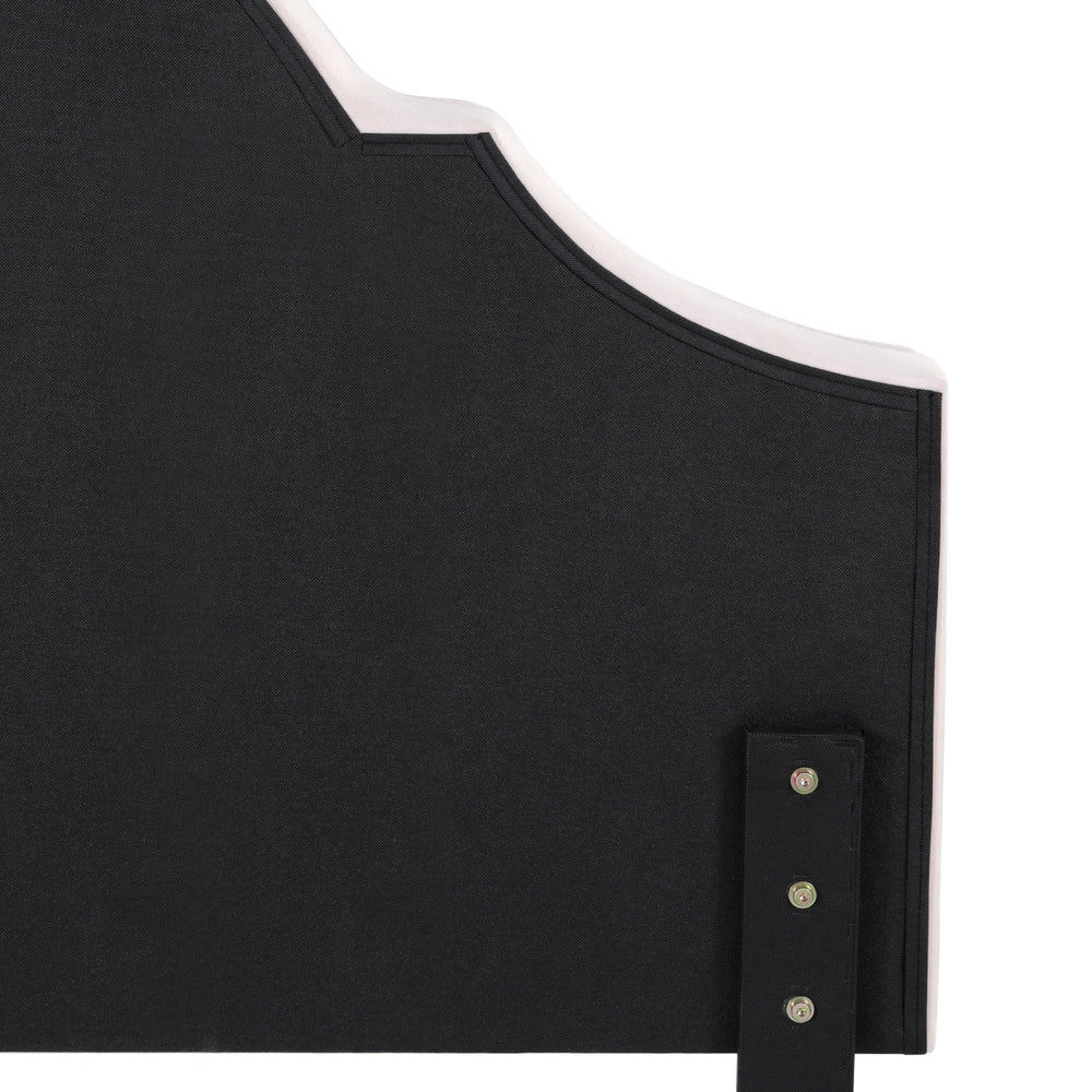 Bed Head Headboard Queen Velvet IRIS Beige showing textured back panel and mounting hardware detail on white background