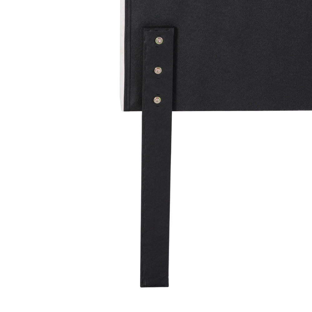 Close-up of black mounting leg with screws for Bed Head Headboard Queen Velvet IRIS Beige against white background