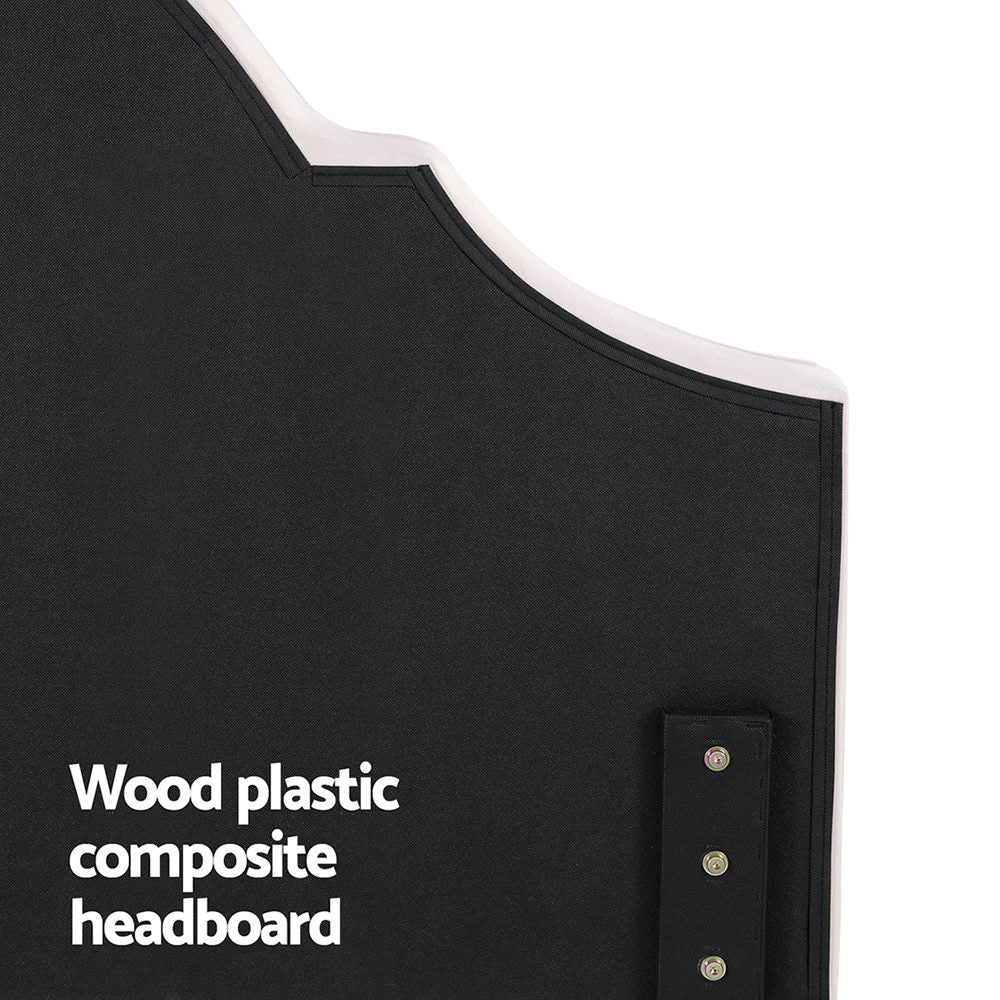 Back view of Bed Head Headboard Queen Velvet IRIS Beige showing wood-plastic composite construction and mounting bracket