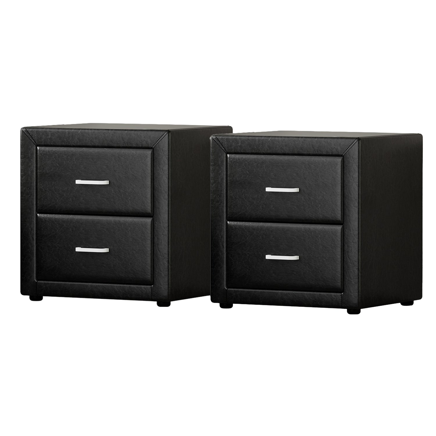 2X Bedside Table 2 Drawers Side Table Leather - CADEN Black