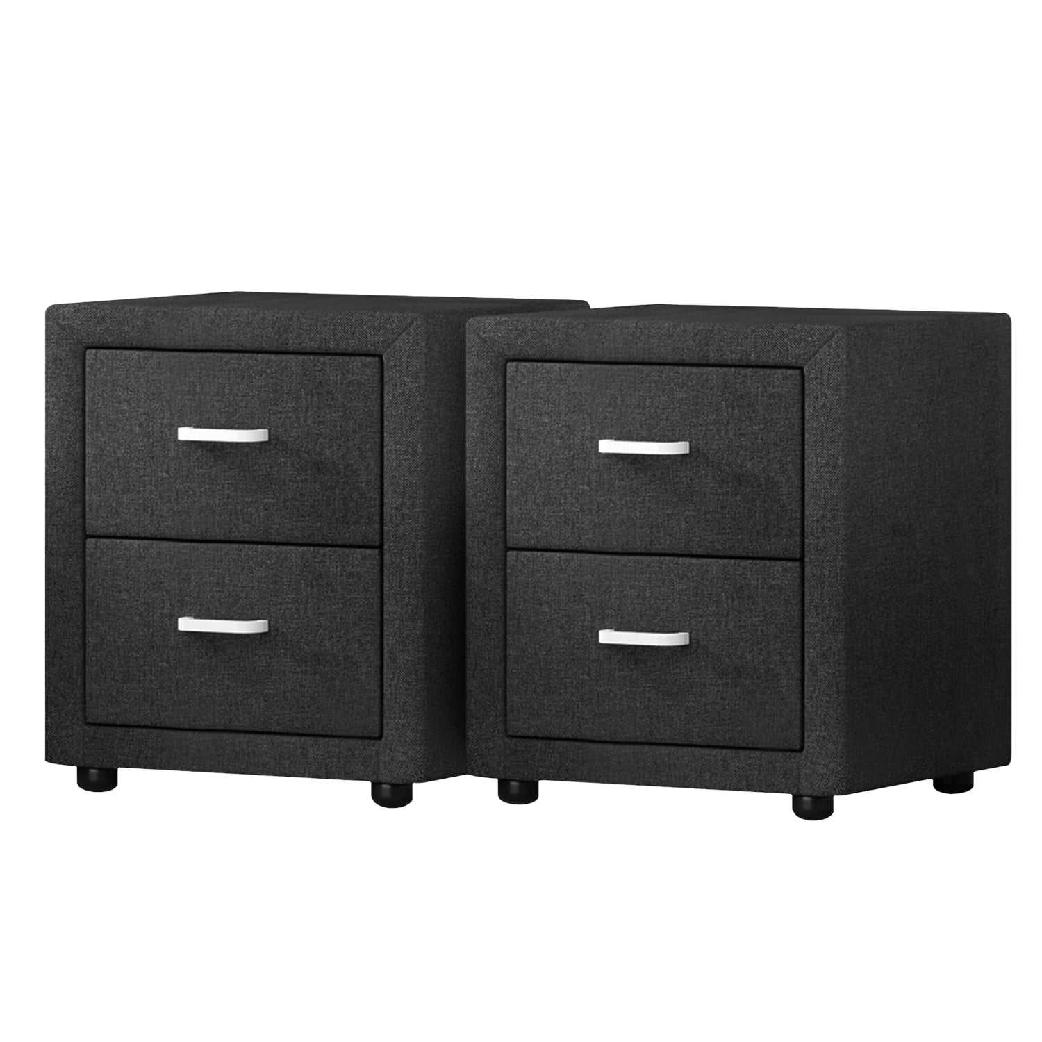 2X Bedside Table 2 Drawers Fabric - CADEN Charcoal