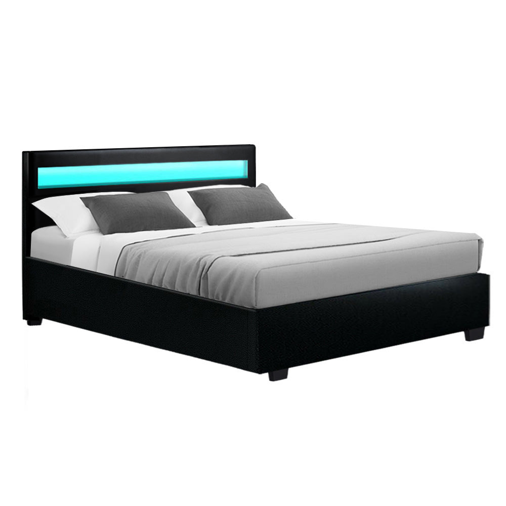 Wanda Double Gas Lift Storage Bed Frame with LED Lights – Black