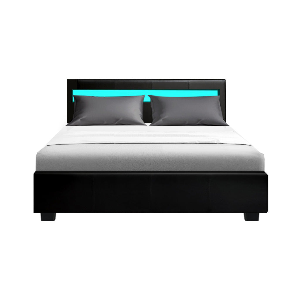 Wanda Double Gas Lift Storage Bed Frame with LED Lights – Black