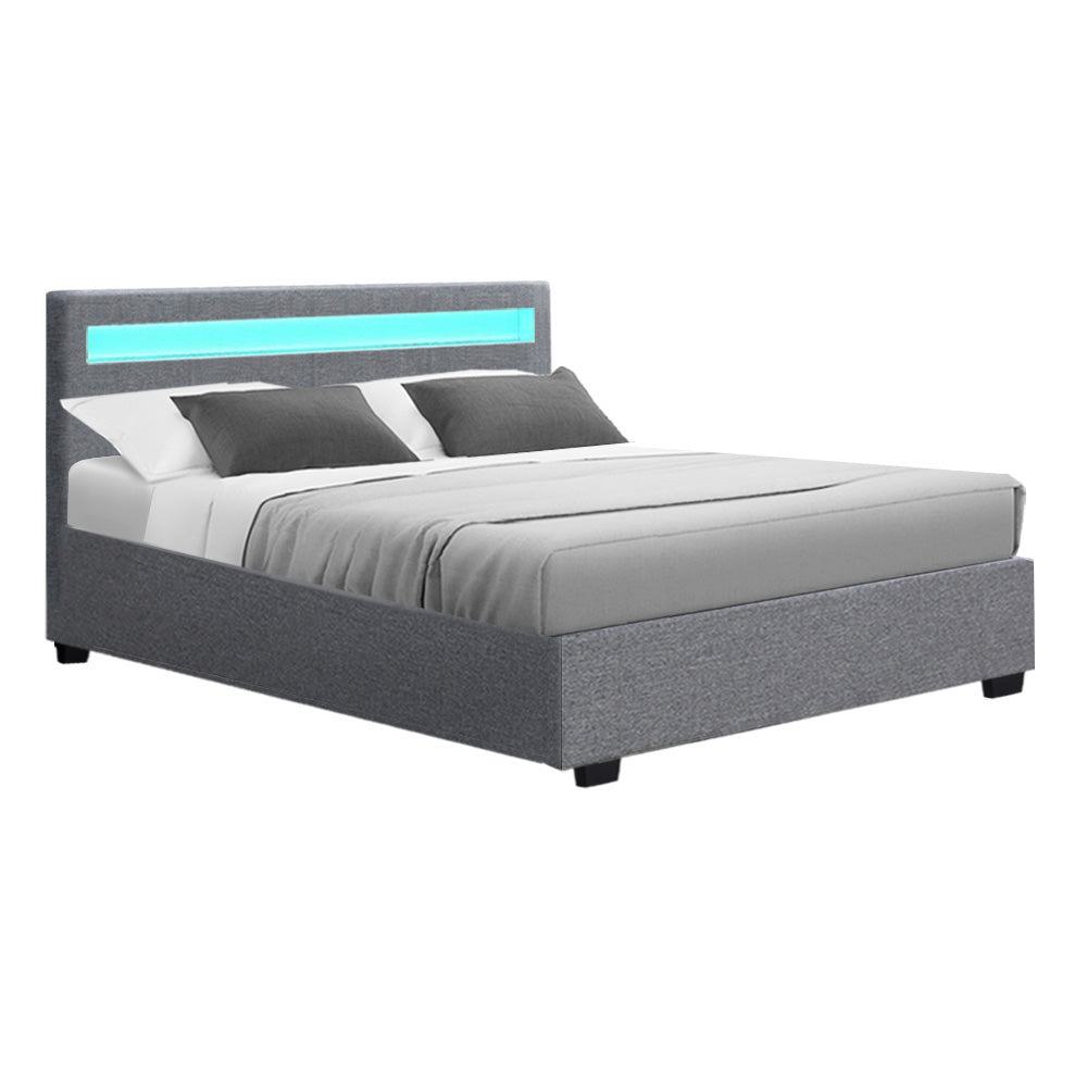 Wanda Double Gas Lift Storage Bed Frame with LED Lights – Grey