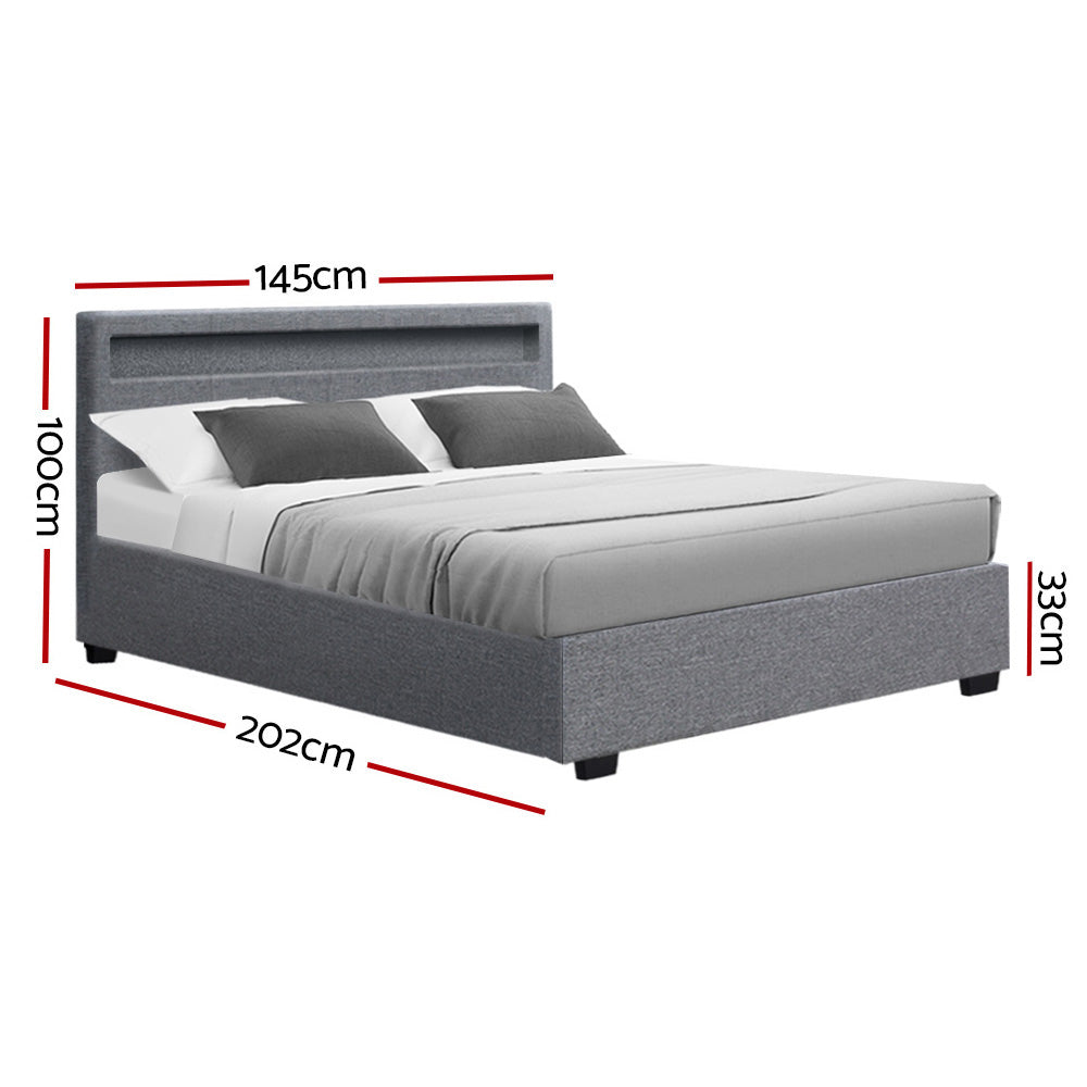 Wanda Double Gas Lift Storage Bed Frame with LED Lights – Grey